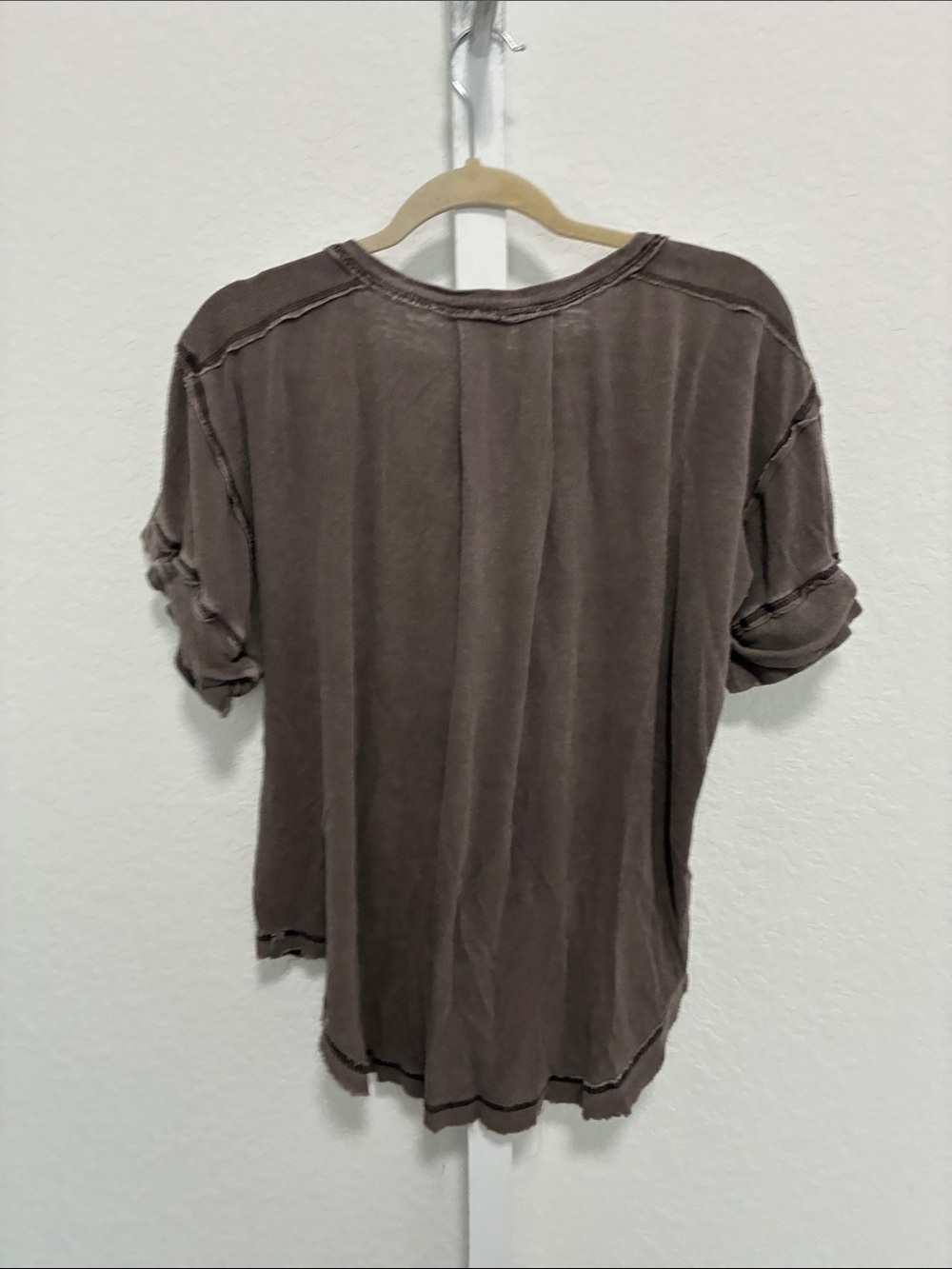 We The Free Heritage Henley Taupe Short Sleeve Tee Shirt - Picture 5 of 8